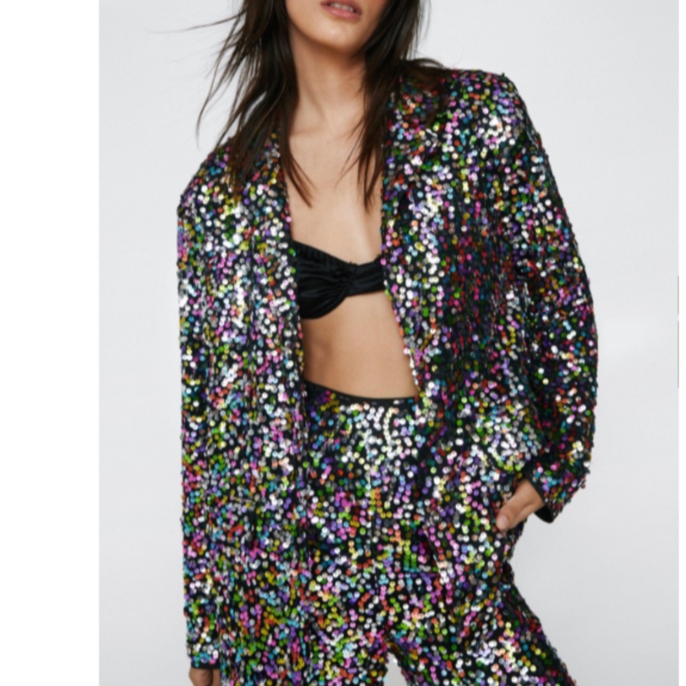 Rainbow sequined oversized blazer